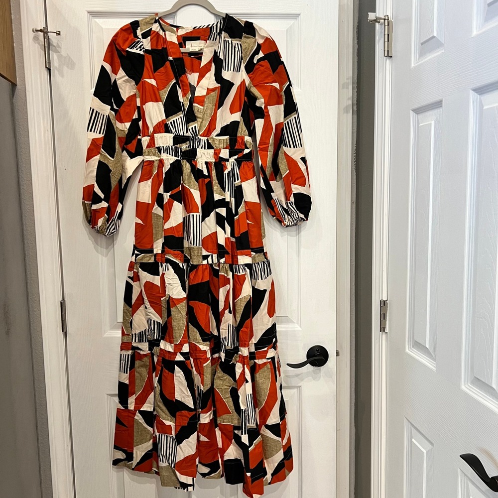 Anthropologie Maxi Dress Cotton Geometric Abstract Modernist Art Deco Boho XS